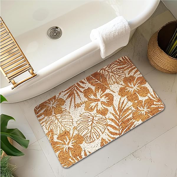 WARDOS BOHO BOTANICAL DOOR MAT, BEIGE TROPICAL MONSTERA LEAF FLORAL DOORMAT FOR FRONT DOOR INDOOR OUTDOOR ENTRANCE PORCH, NEUTRAL BOHO WELCOME MAT OUTSIDE, BOTANICAL BATHROOM DECOR, 17X30 INCHES