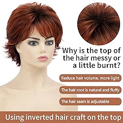 TISHINING Short Ombre Copper Pixie Cut Wigs for