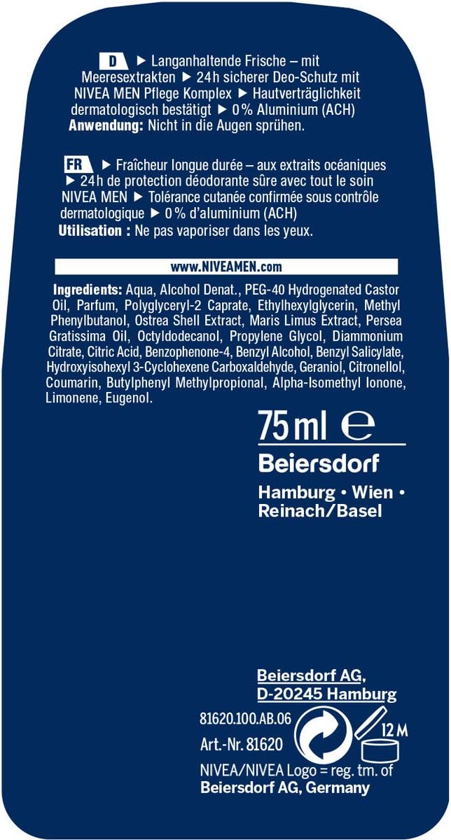 Nivea Men Fresh Active Deodorant Spray for Men Deodorant Protection Aluminium 75 ml, 75 ml (Pack of 1) - Image 3