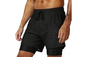 Mens Sport Swim Trunks Compression Liner Training Quick Dry 2 in 1 Board Shorts Drawstring Waist Workout Sim Trunks