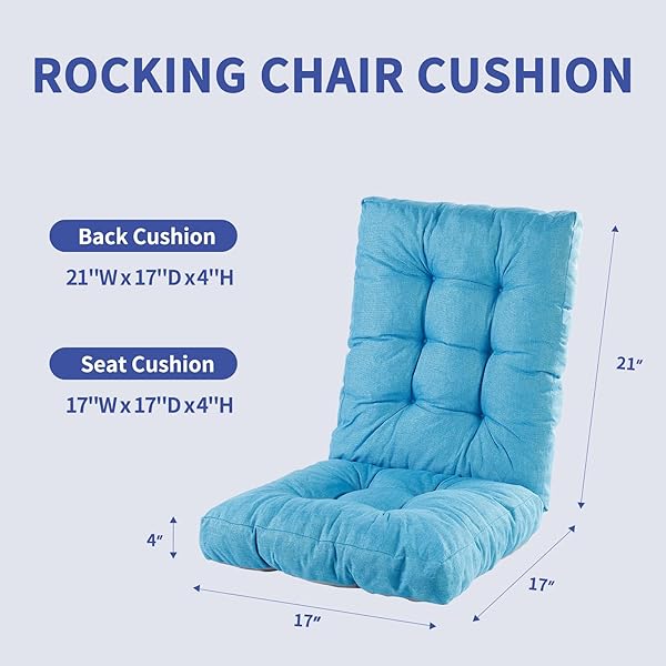 LYLNBYWK ROCKING CHAIR CUSHION, THICKENED TUFTED SEAT AND BACK CUSHION WITH TIES, SUITABLE FOR INDOOR/OUTDOOR ROCKER, PACK OF 2, LIGHT BLUE