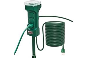 SUPERDANNY 6-Outlet Outdoor Power Strip with Timer, Dusk to Dawn, 125V, Green