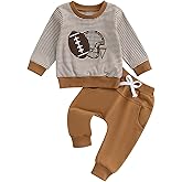 KKCVMOMOQ Toddler Baby Boy Football Outfits Football Long Sleeve Sweatshirt Jogger Pants Set 2Pcs Boys Fall Winter Clothes (Khaki, 2-3 Years)