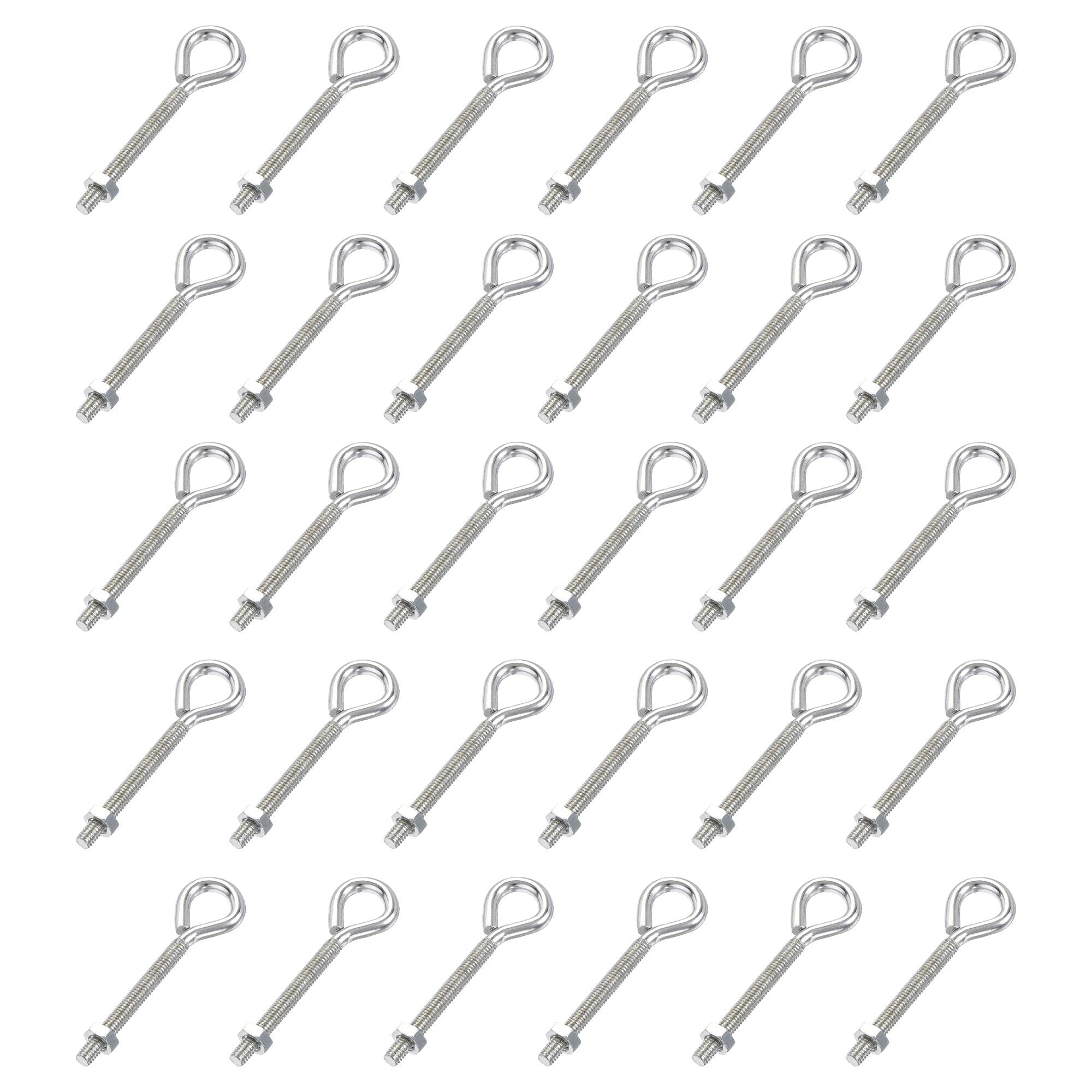 Photo 1 of uxcell M4x40mm Eye Hooks Screws Bolts Kit, 30pcs Carbon Steel Hanger Eyelet Hooks Screw with Hex Nuts for Metal Hook, Wood Terminal Ring Hooks