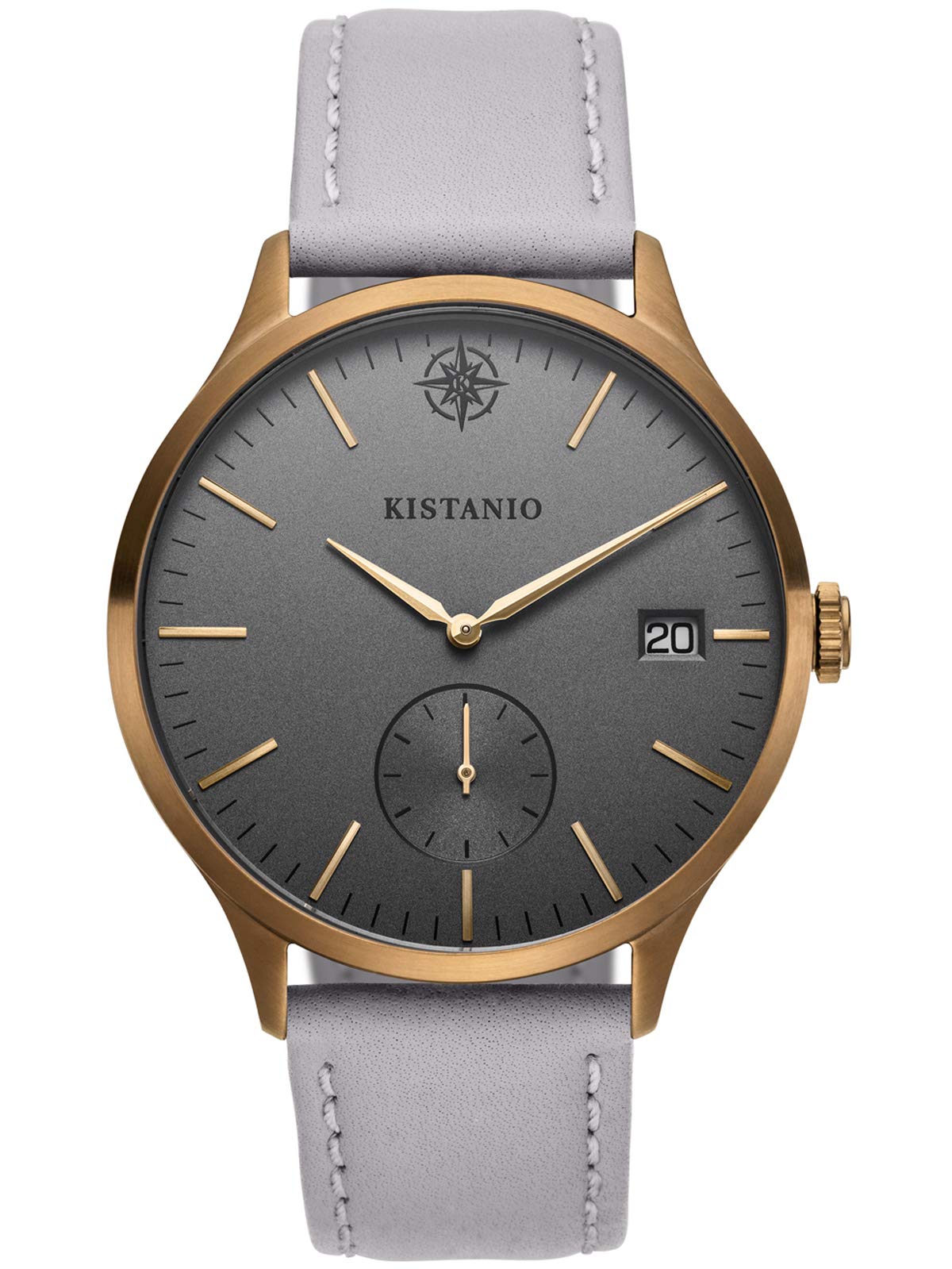 Kistanio Men's Watch Stratolis Sapphire Glass Khaki Silver Grey with Grey Leather Strap KIS-STR-40-086
