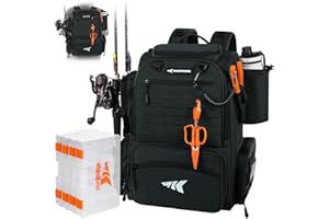 KastKing Bait Boss Fishing Tackle Backpack with Rod Holders-4 Tackle Boxes-Rain Cover,45/43L Large Storage for Fishing Gear