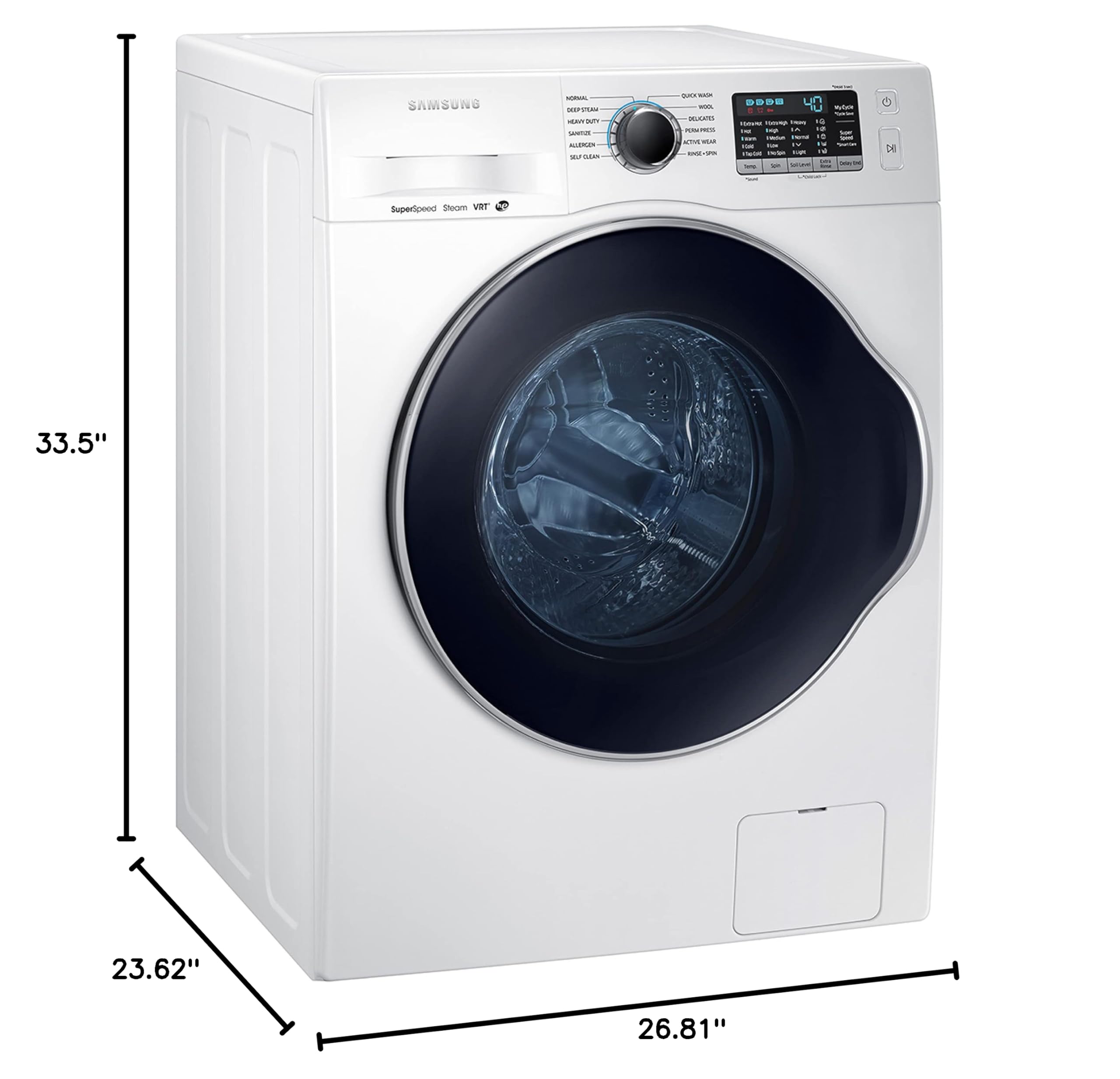 Samsung 2.5 Cu Ft Compact Front Load Washer, Stackable for Small Spaces, 40 Minute Super Speed Washing Machine, Steam Wash Clothes, Self Cleaning, Energy Star Certified, WW25B6900AW/A2, White