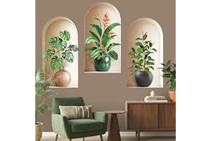 wondever 3D Potted Plants Wall Stickers Green Nature Tropical Leaves Peel and Stick Wall Art Decals for Living Room Bedroom S