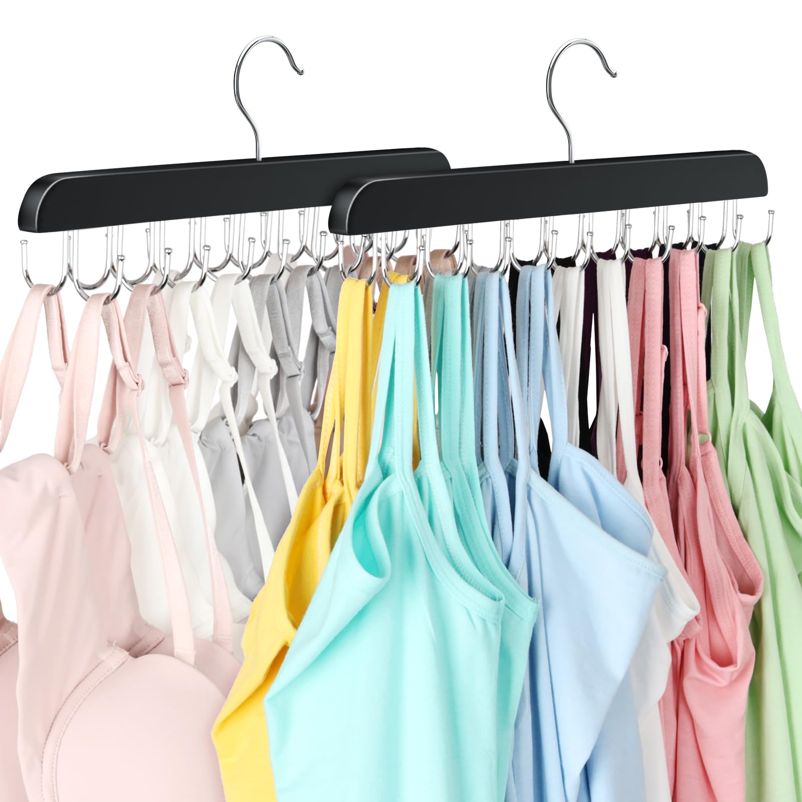 Photo 1 of 2 Pack Bra Hanger, Capacity Foldable Tank Top Hanger with 20 Hooks, Bra Hangers for Closet Organizer, Premium Wooden Space Saving Hangers Closet Organizers and Storage for Dorm & Apartment