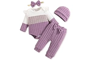 Mioglrie Newborn Baby Girl Clothes Infant Fall Outfits Color Block Pants Set Baby Clothes for Girls 0 3 6 9 12 18 Months