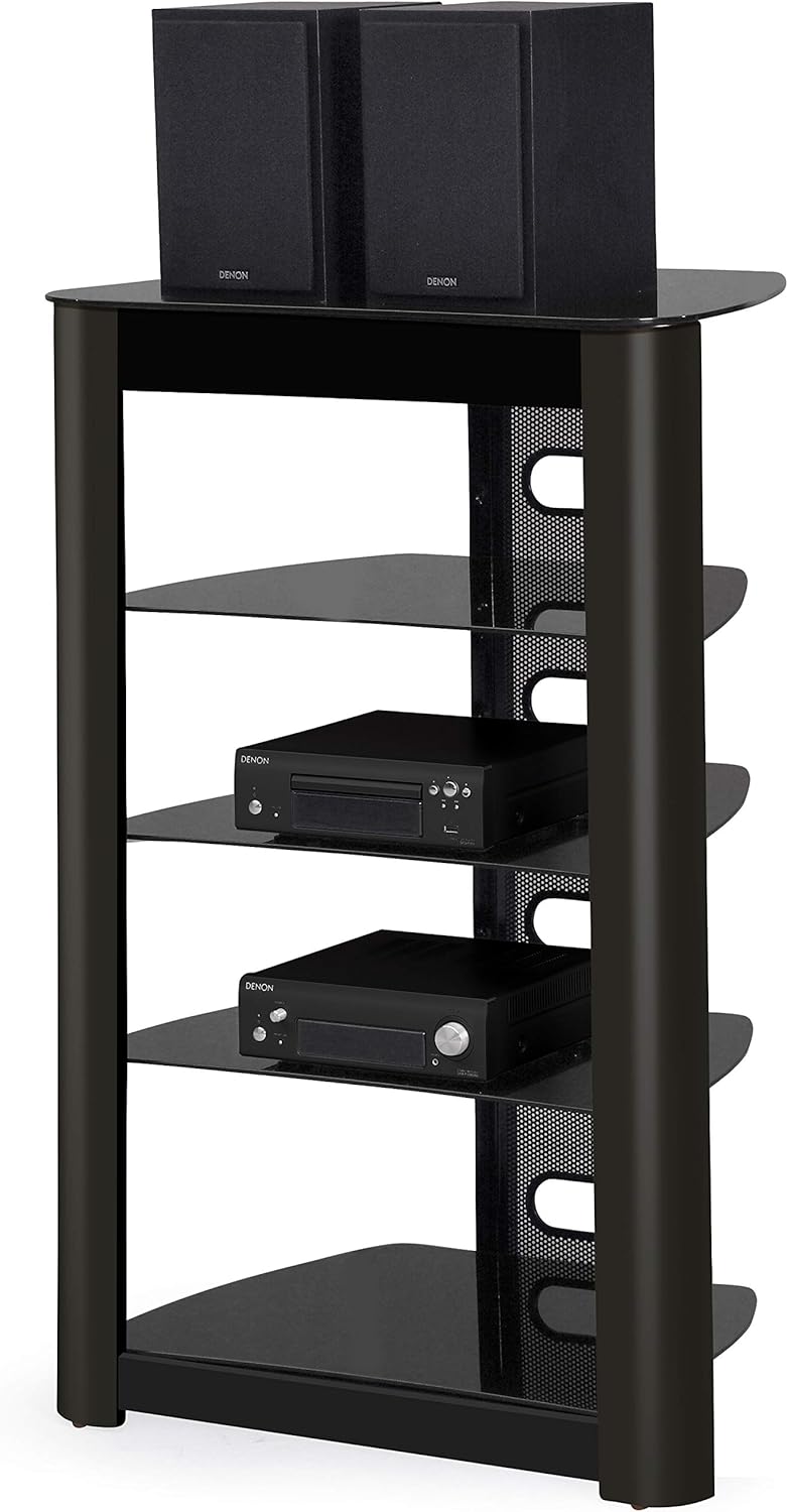 Centurion Supports Zinnia 5-Shelf Gloss Black with Gloss Black Wood Facia Flat Screen TV/Hi-Fi/AV Rack Glass Stand - Image 4