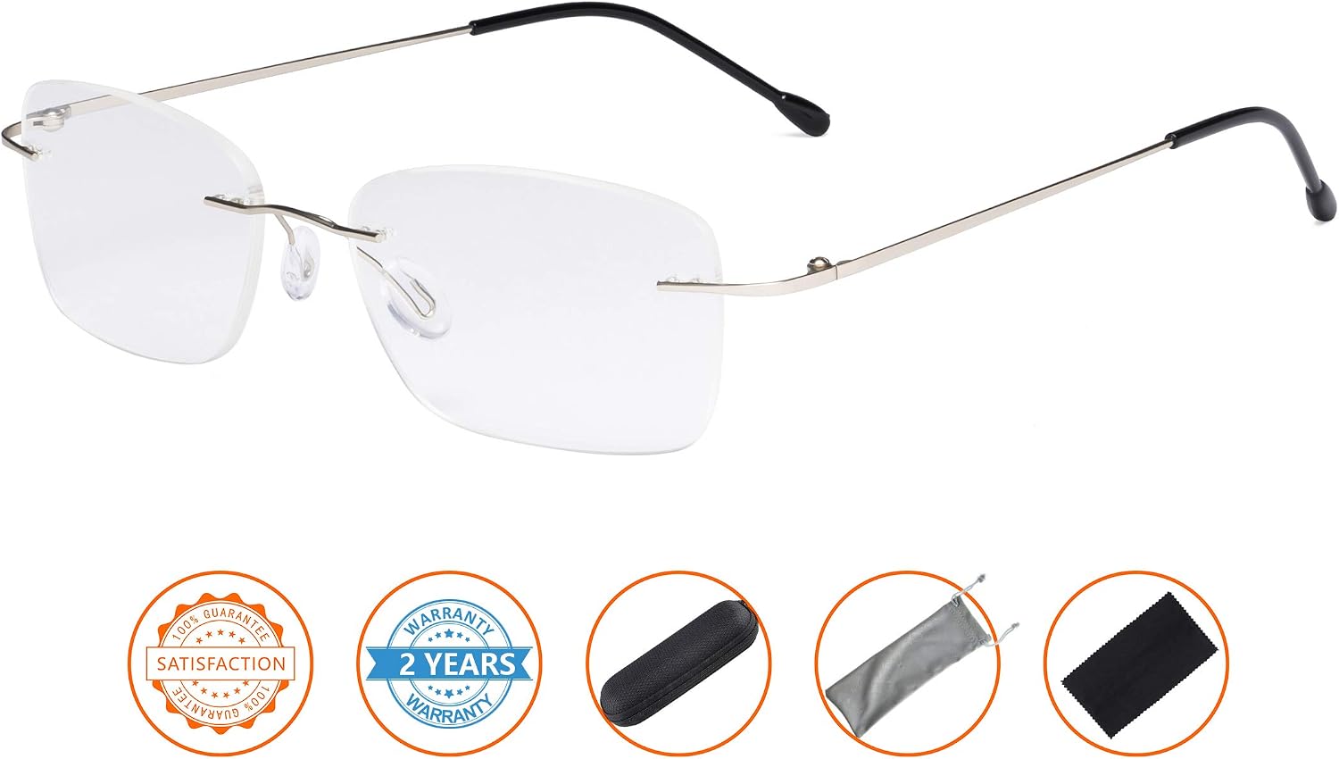 CessBlu Rimless Reading Glasses Design Readers for Women Men (Silver) +3.5 - Image 3