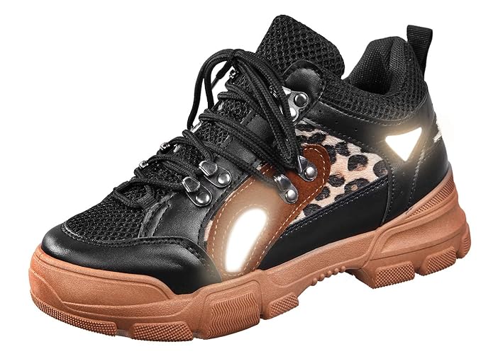 Clunky Sneakers 5.5 CM Fashionable sports design black leoaprd and brown