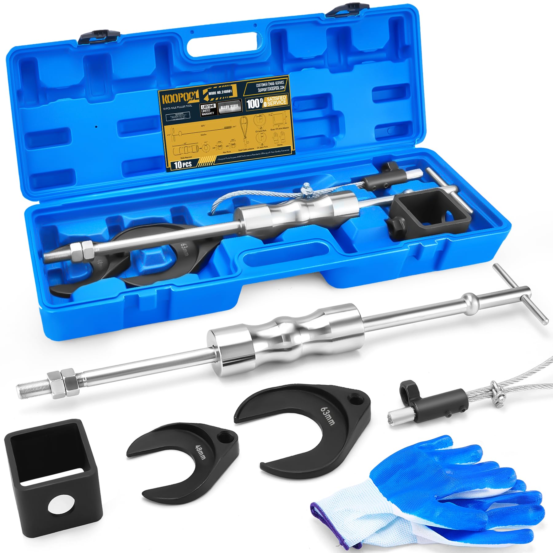 Photo 1 of KOOPOOL 10-Piece Heavy Duty CV Axle Puller Tool Set: Slide Hammer, 2" & 2.5" Forks for Effortless CV Joint Removal