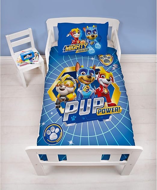 Character World Official Paw Patrol Junior Toddler Cot Bed Duvet Cover Blue Super Pups Design