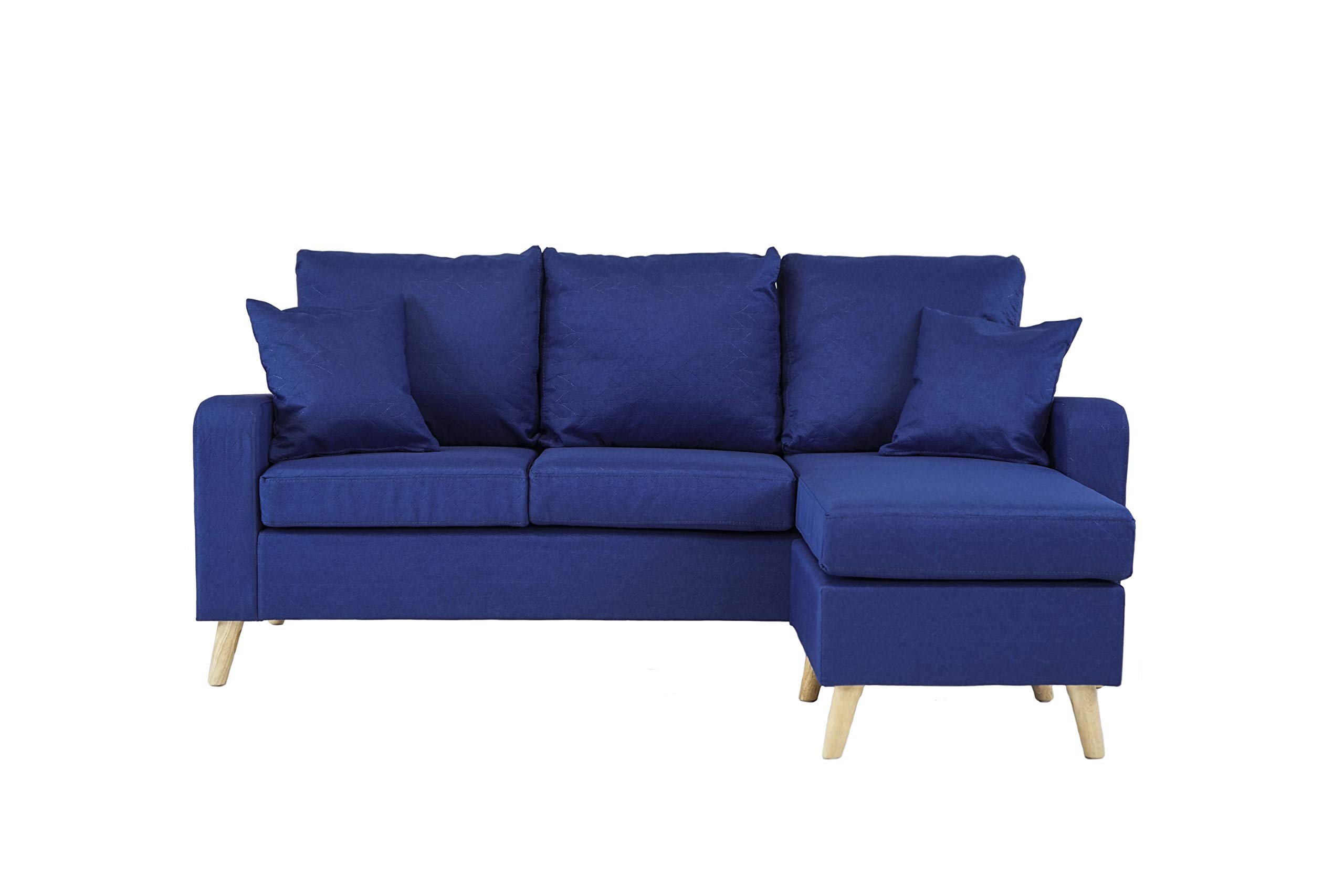 Divano Roma Furniture Middle Century Modern Linen Fabric Small Space  Sectional Sofa with Reversible Chaise (Sky Blue)