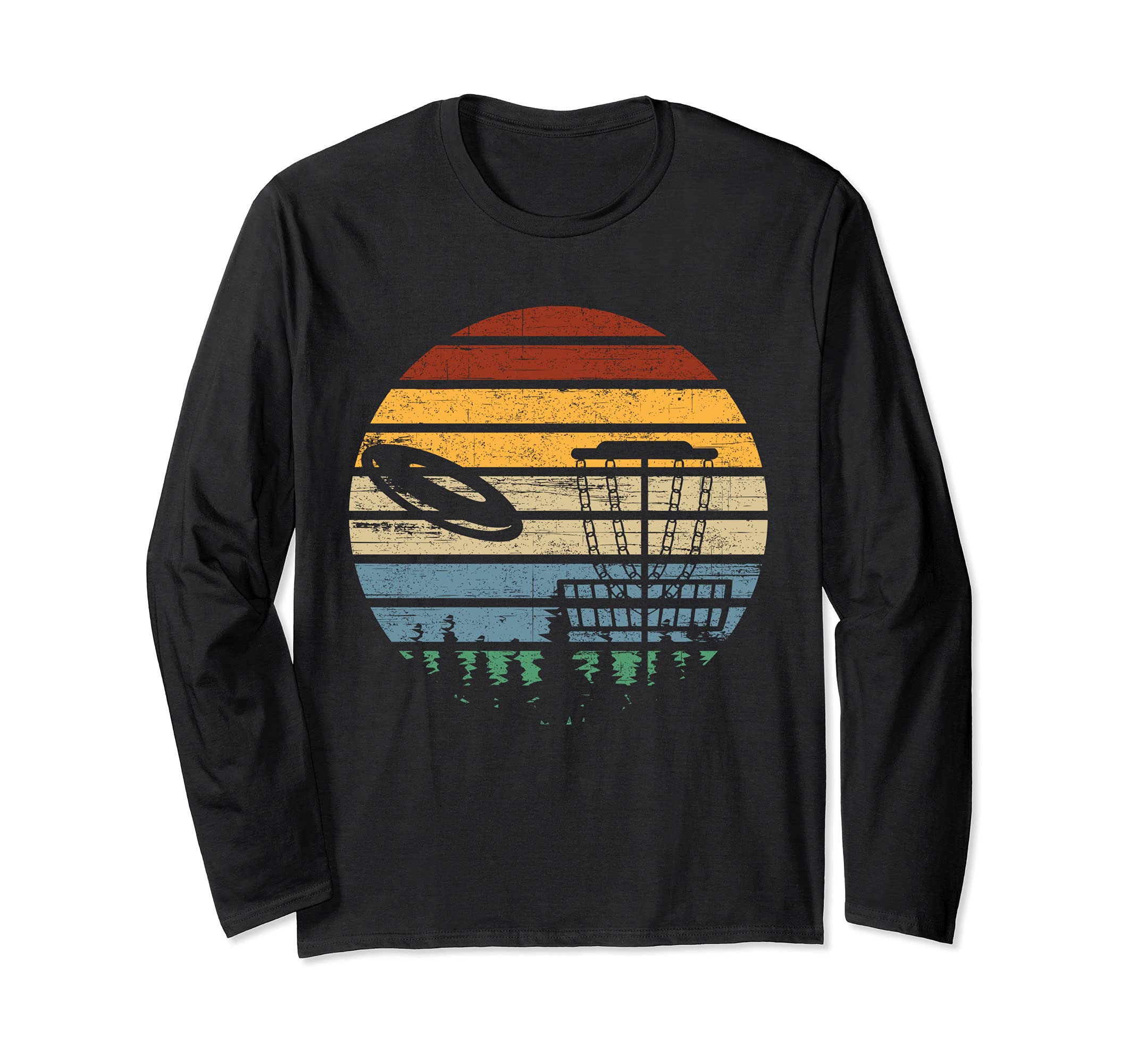 Disc Golf Frisbee Funny Vintage Retro Sport Basket Tree Long Sleeve T-Shirt