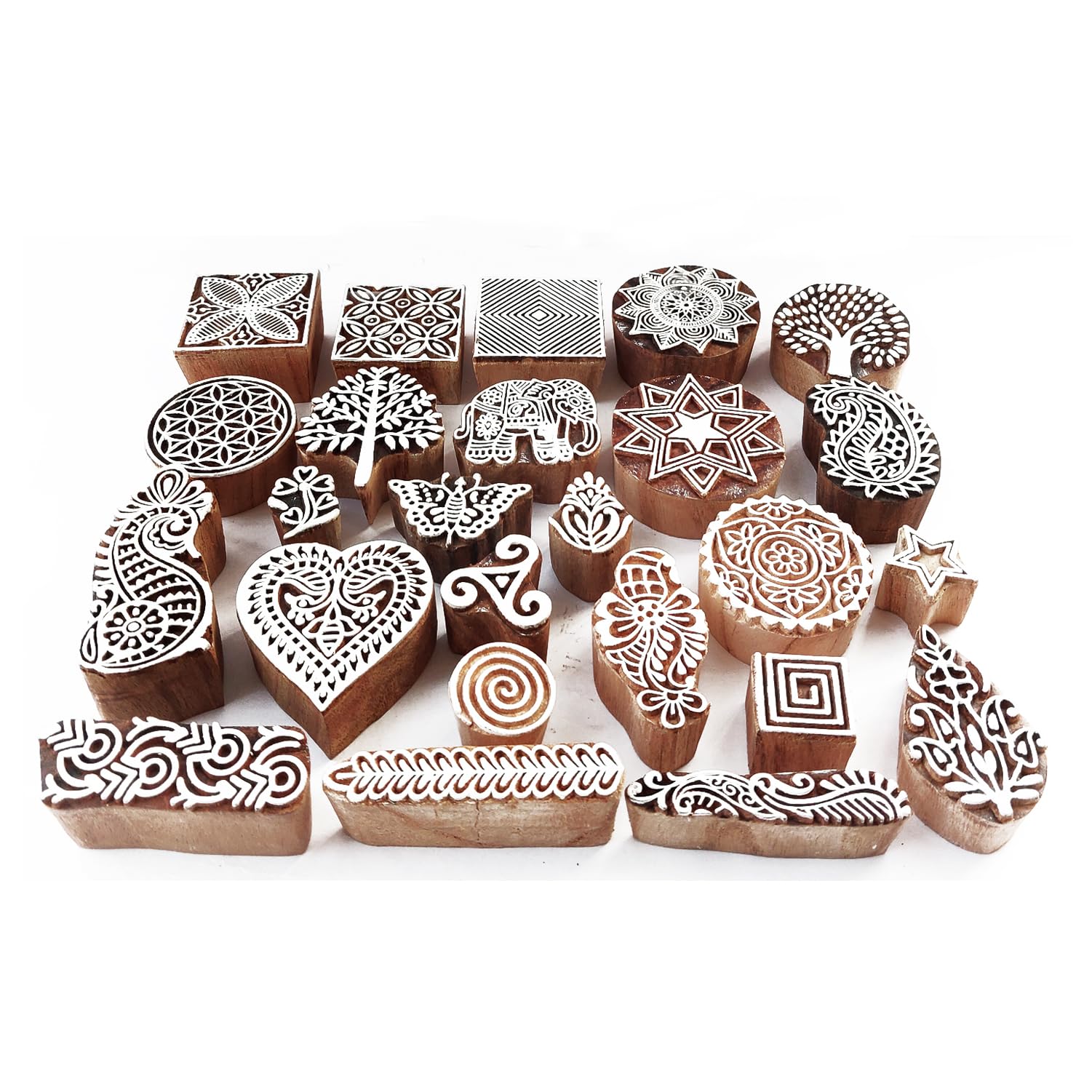 Royal Kraft Assorted Wooden Block Printing Stamps (Set of 25) Bulk01_25B