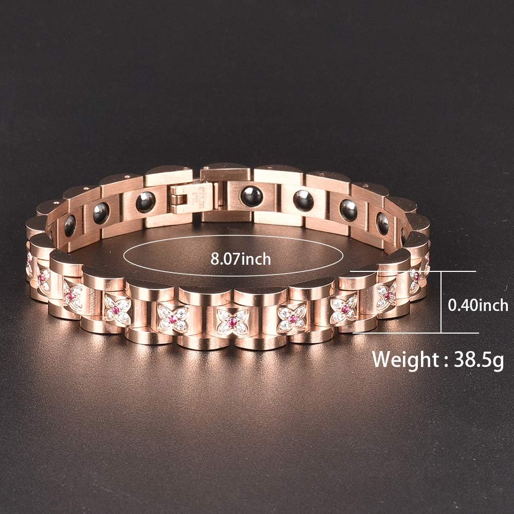 Magnetic Therapy Bracelet for Women Titanium Steel Health Pain Relief for Arthritis Wristband with Adjustable and Carpal Tunne（Rose Gold）: Health & Personal Care