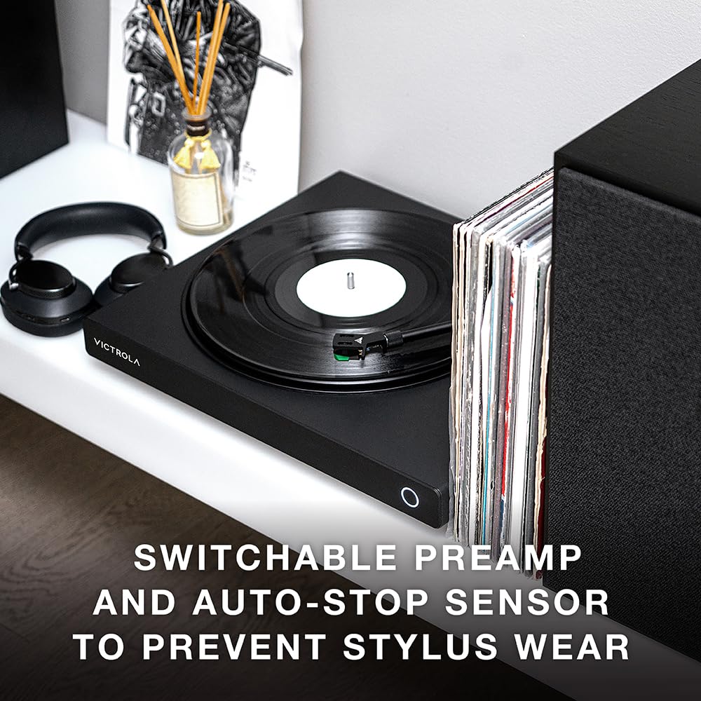 Victrola Hi-Res Black Turntable - aptX Adaptive, aptX HD, Bluetooth Streaming, Wired RCA Output, Aluminum Tonearm (Black)