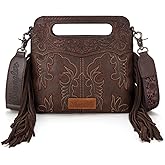 Wrangler Crossbody Bags for Women Western Fringe Top Handle Handbags Embroidered Boot Scroll Crossbody Bag