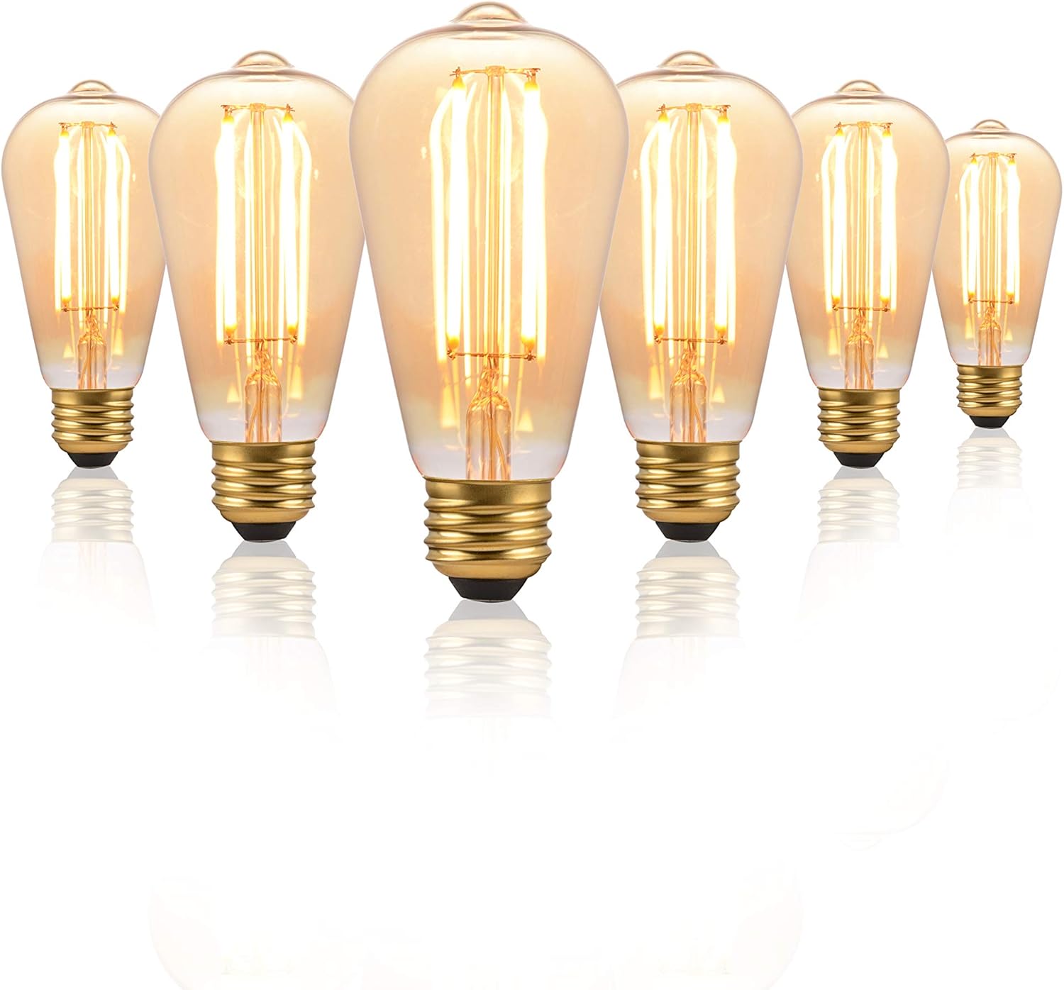 Modvera LED Antique Filament Bulb Edison ST64 Style 6 Watt, 2700K Vintage Warm White Color Temp E26 Base Dimmable Amber Glass Finish UL Listed RoHS Compliant - 6 Pack - - 