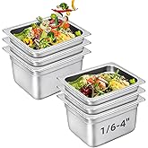 Bluelinecool 6 Pack 1/6 Size Steam Table Pans, 4” Deep Anti-Jam Stainless Steel Hotel Pans, Food Prep Pans for Restaurant, Buffet, Catering, Hotel, Dishwasher Safe