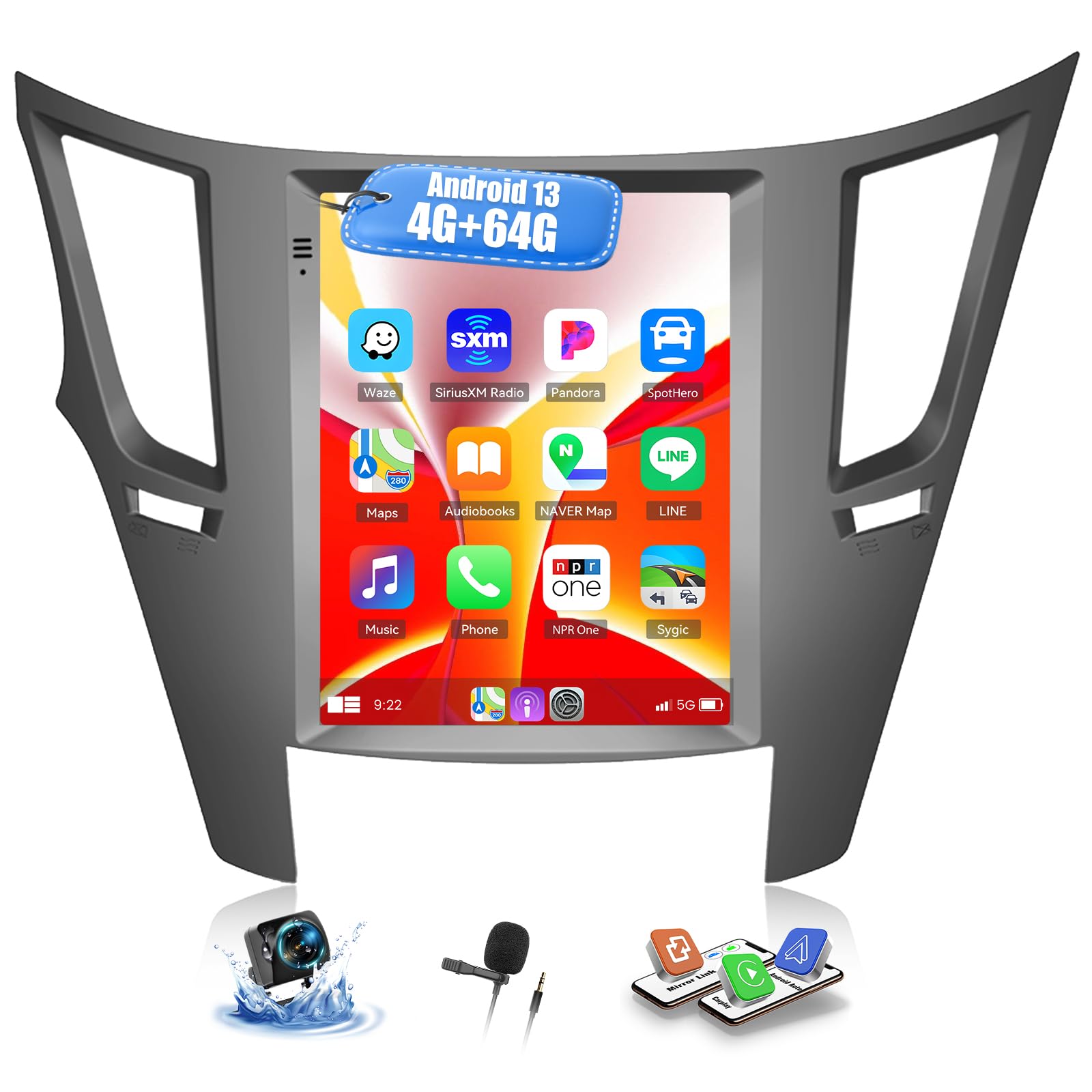CAMECHO 4G+64G Android 13 Car Stereo for Subaru Outback 2010-2014 9.7 Inch Touch Screen in-Dash GPS Head Unit with CarPlay & Android Auto Bluetooth DSP/GPS WiFi 32EQ+ AHD Backup Camera