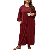 VintageClothing Women Zipper Front Robes Plus Size Long Housecoat Soft Modal Sleepwear Loungewear Nightgowns with Pockets