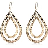 Large Hammered Gold Teardrop Earrings - Boho Vintage Big Dangle Drop Earrings for Women