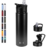 HASLE OUTFITTERS Insulated Water Bottle 22 oz Double Wall Stainless Steel Water Bottle Wide Mouth with Straw Lid & Spout Lid Keeps Cold or Hot(Black Gray Gradient,1)