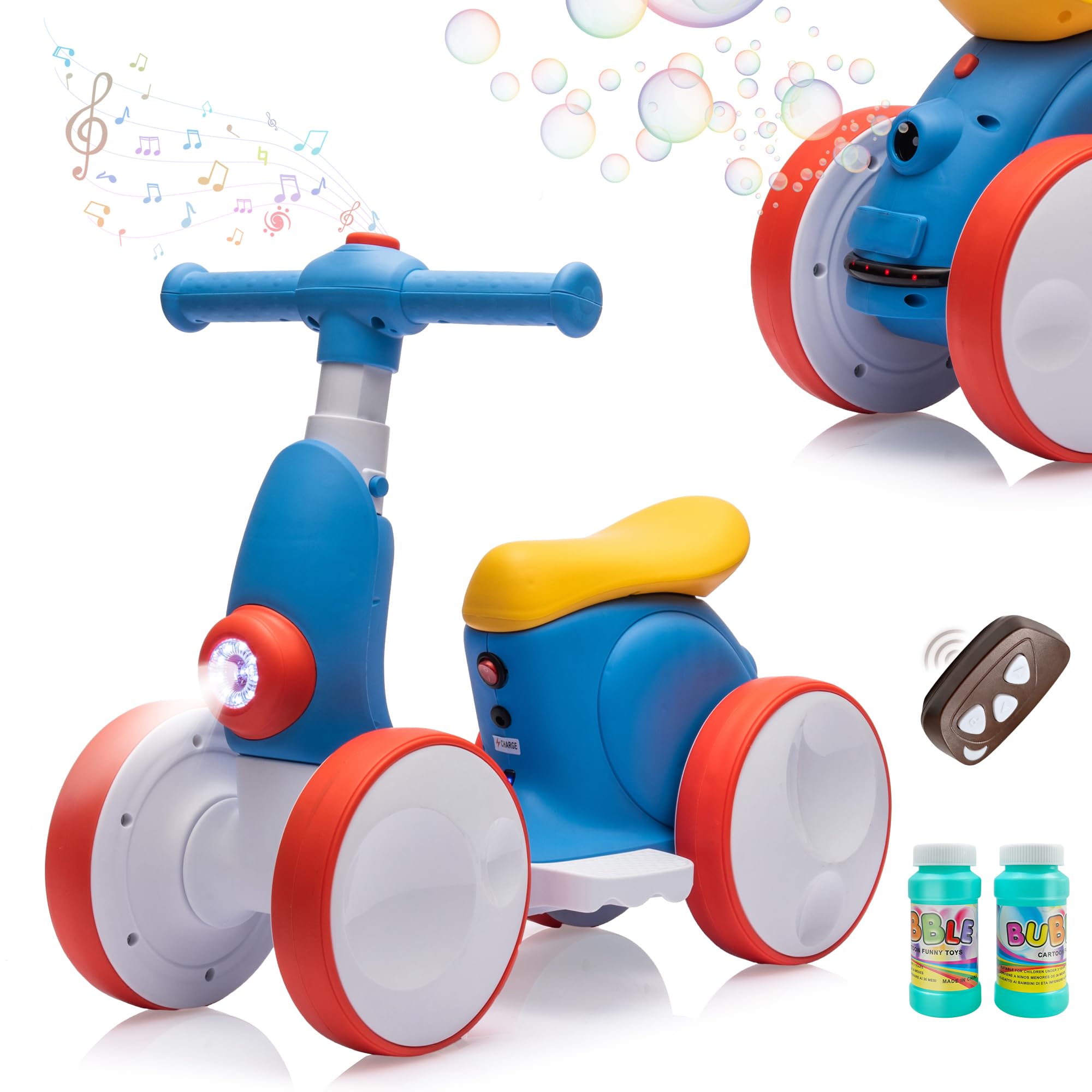 Photo 1 of **PARTIAL SET/check clerk comments**JoyRydz 6V Electric Baby Balance Bike with Bubble Machine,4 in 1 Toddler Balance Bike w/Remote for 1 Year Old Boys Girls Kids Bubble Bike Ride on Toys w/Powered Motor,Music,LED Lights (Blue&Red)
