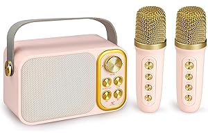 Flyasny Mini Karaoke Machine for Kids Adult, Portable Bluetooth Karaoke Speaker with 2 Wireless Microphones for Home Party, Great Gifts for Boys and Girls Ages 4, 5, 6, 7, 8,9,10,11, 12+ Years Old