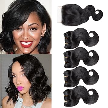 Amazon Com Ameli Body Wave 4 Bundles With Closure Short Human