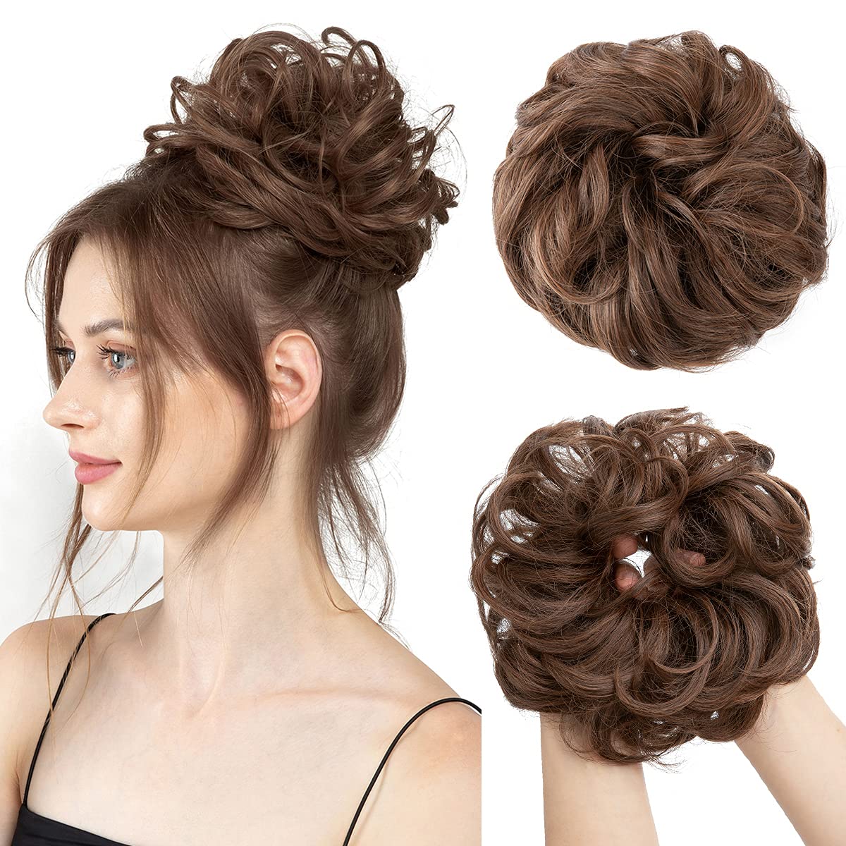 SARLA Messy Bun Hair Piece for Women Synthetic Scrunchies Buns Extension Hairpieces Updo Pony Tail Light Brown
