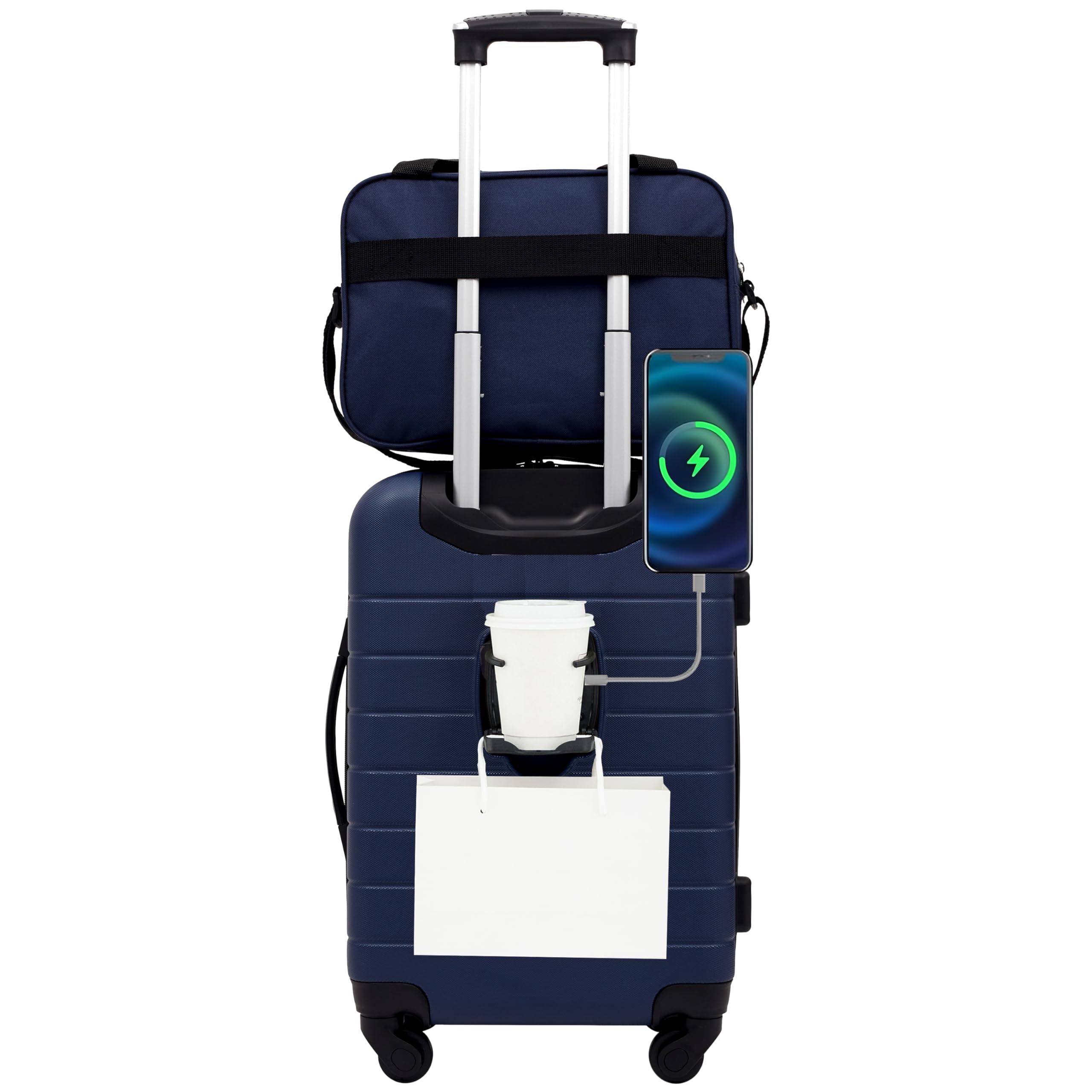 Photo 1 of (ONLY HARD SUITCASE) Wrangler Smart Spinner Hardside Luggage, 2 Piece Set, Navy Blue