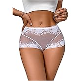 Milumia Women Sexy Mesh Sheer Low Rise Boyshorts Underwear Full Coverage Briefs