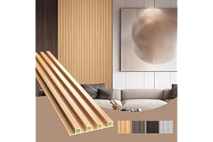 OUZUGIE WPC Acoustic Slat Wall Paneling, 8-Pack 96 x 6 Inches 3D Wall Panels for Interior Wall Decor,Living Room,TV Background,Study Room,Office Spaces,Bedroom,High Grille (Oak)