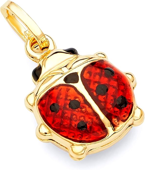 14k REAL Yellow Gold Lady Bug Enamel Charm Pendant Jewelry
