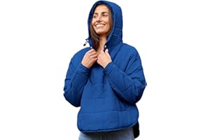 QIBABU Womens Oversized Hooded Puffer Jacket Lightweight Pullover Hoodies Quilted Dolman Long Sleeve Warm Winter Coat
