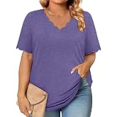 Womens Plus Size Tops Summer Outfits Casual T Shirts Dressy Blouses L-4XL | V Neck Short Sleeve Loose Fit Tunic Top,Oversized Tshirts,Womens Fashion Clothing for Teacher,Vacation,Travel