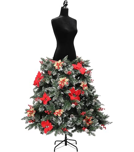 Goplus 5ft Pre-Lit Dress Form Christmas Tree, Artificial Hinged Xmas Tree with Female Mannequin Torso, Shawl, Necklace, 465 Branch Tips, 100 Warm White Globe LED Lights, Home Office Holiday Decoration