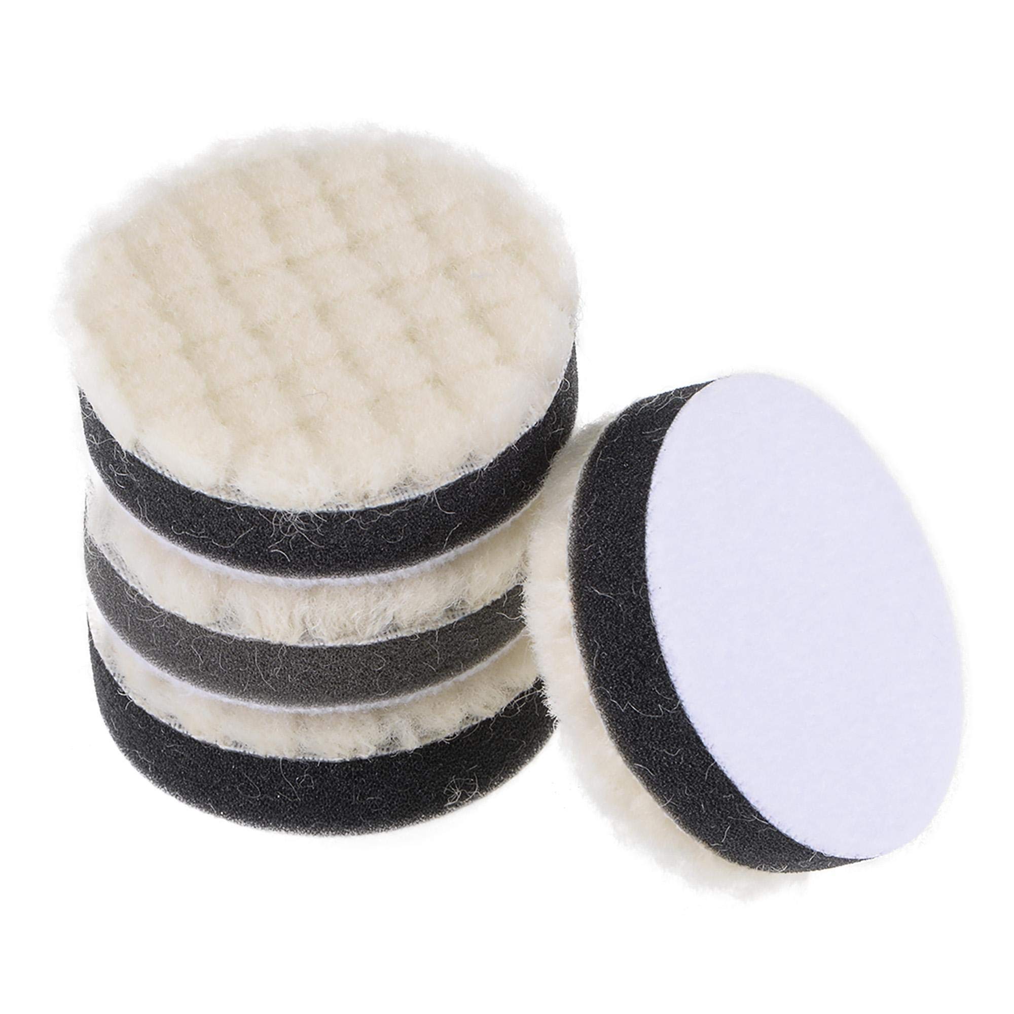 sourcing map 2" Wool Felt Sponge Polishing Pad Hook and Loop Buffing Wheel Medium Polishing for Orbital Polisher Buffer 4 Pcs