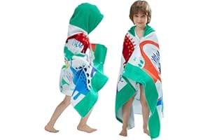 BANGSAUR Kids Hooded Beach Bath Towels, 100% Cotton 50"x30" Wrap Blanket, Toddlers Boys 3-12 Years Coverup Towel Dinosaurs