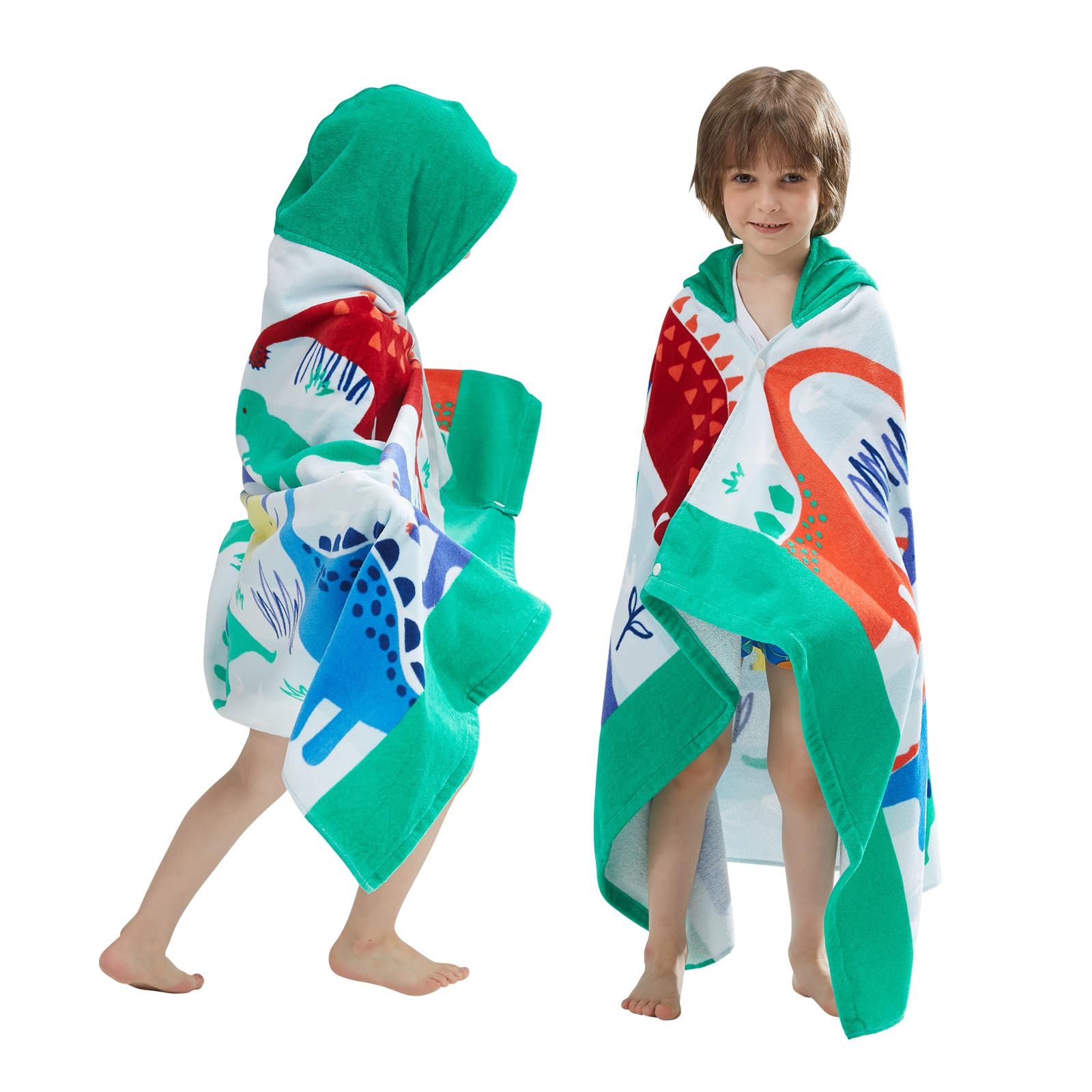 BANGSAUR Children's Hooded Bath Beach Towel, 100% Cotton 50"x30" Wrap, Kids Toddlers Girls Boys 3-12 Years Coverup(Dinosaurs N)