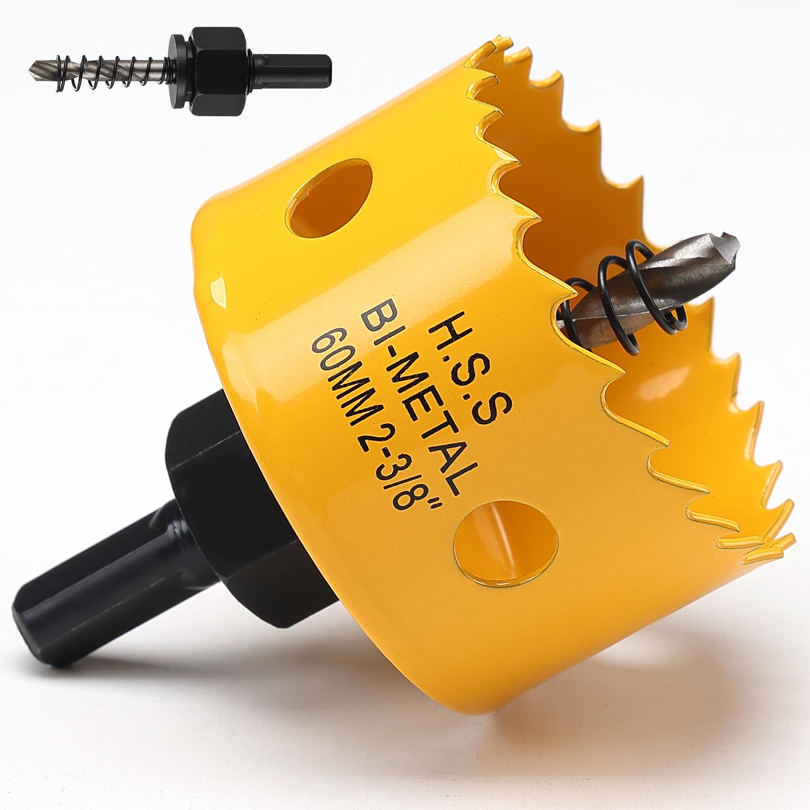 60mm Hole Saw, HSS Bi-Metal Hole Cutter with Drill Bit, Heavy Duty Hole Saw for Wood, Plastic, Drywall, Fiberglass, Yellow — image 1