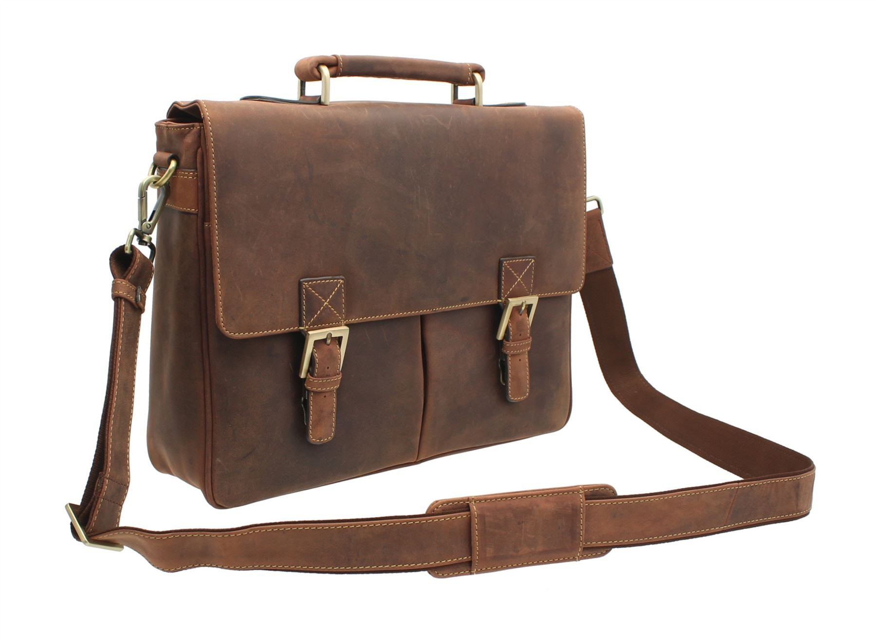 Visconti Oiled Leather Berlin Briefcase 18716 Oil Tan