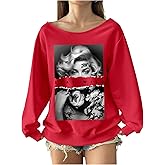 WDIRARA Women's Plus Size Off The Shoulder Sweatshirt Retro Y2K Fall Long Sleeve T Shirts Skate Outfit