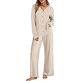ANRABESS Women's 2 Piece Lounge Pajama Sets Ribbed Long Sleeve Button Top Matching Pants Sleepwear PJ Set 2025 Fall Outfits