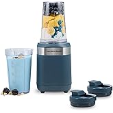 Hamilton Beach Portable Blender for Smoothies With 2 Blend &amp; Go Jars | 2 14 oz. Personal Blender Jars and Lids | Powerful 400 Watt Motor | Stainless Steel Blades | Kitchen Makeover Blue | 51202J